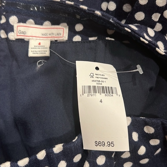 Gap Linen Blend Navy Dot Print Strapless Dress Size 4 NWT - Picture 9 of 9